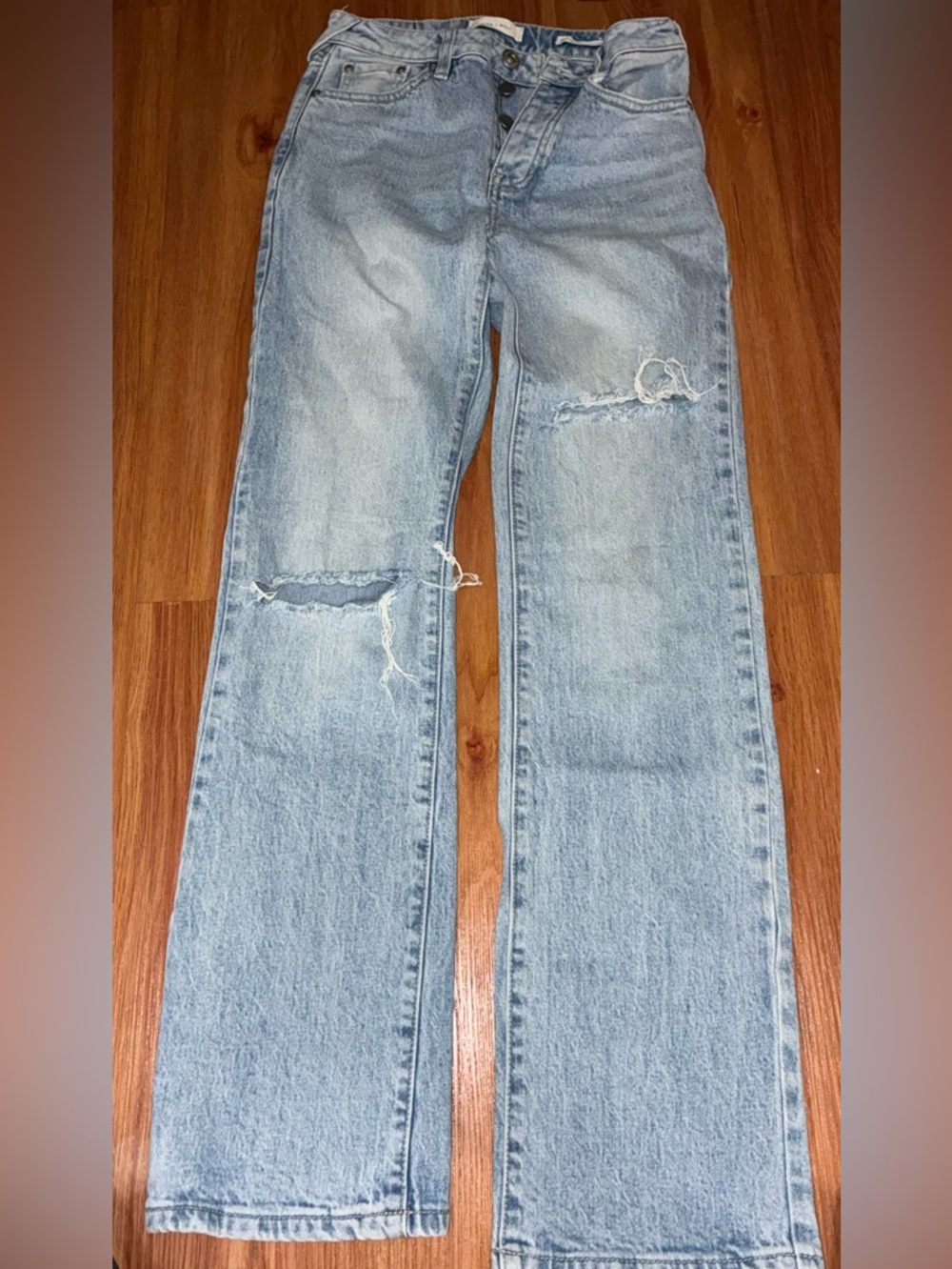 Size 25 High Rise Ankle Light Blue Distressed Jeans
